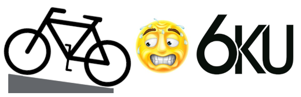 Decorative title image of clip art bicycle on incline, stressed out emoji, and 6KU logo