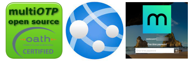 Title image of multiOTP logo, Azure App Service logo, and Windows multiOTP login screen
