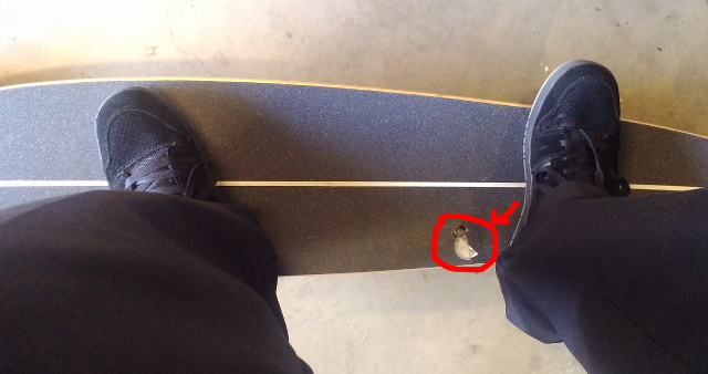 Slide brake longboard brake install location (right foot pivot) - viewed from top of board