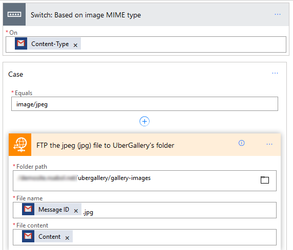 FTP create file action and settings