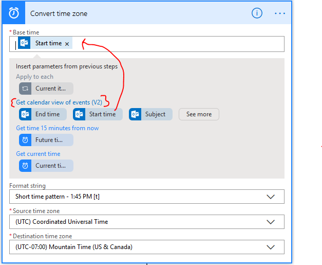 MS Power Automate (Flow) Action: Convert time zone