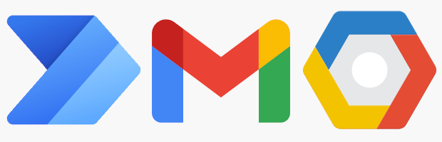 Decorative title image of Power Automate, Gmail, and Google Cloud Platform logos