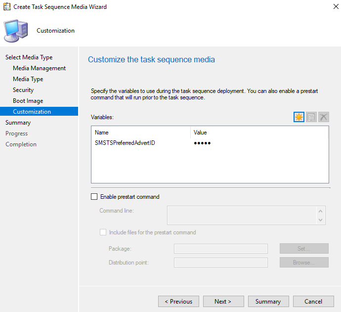 Task Sequence customization step - specify the SMSTSPreferredAdvertID variable