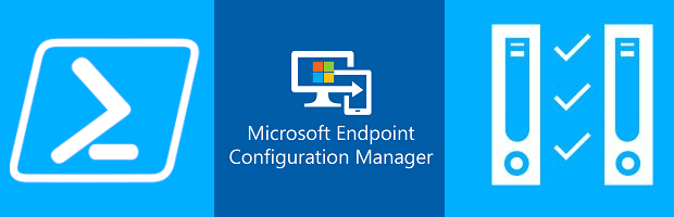 Decorative title image PowerShell and Microsoft SCCM logos with servers and arrows representing content cloning between them