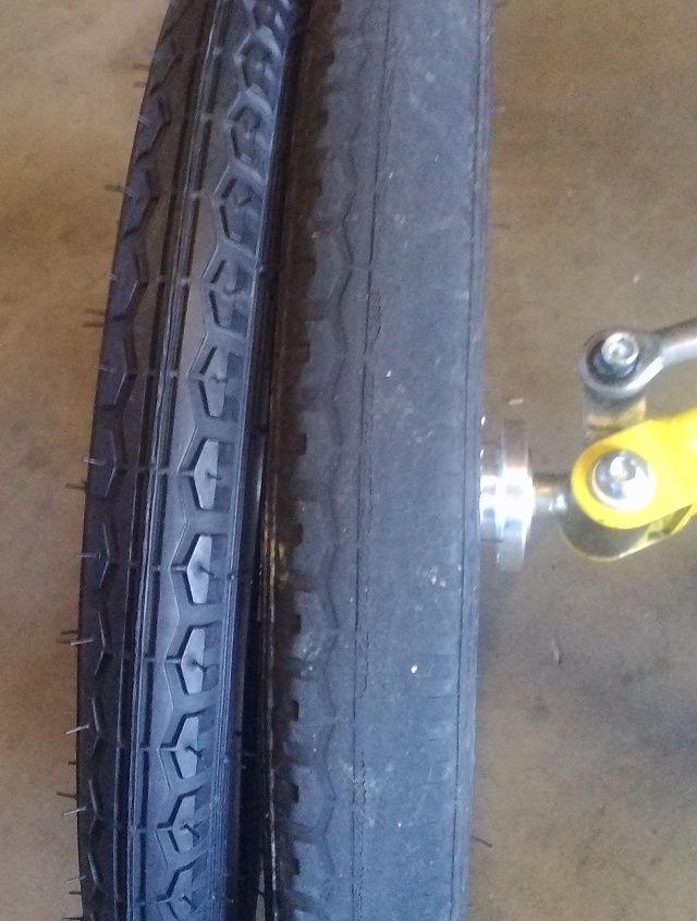 Comparison of new vs. worn Sunlite tires on the Street Rambler outdoor elliptical bike