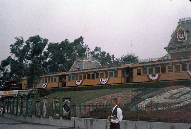 Disneyland main entrace (left side) with Disneyland railroad in background