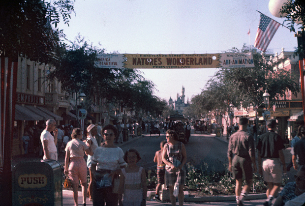 View down Main Street from the Town Square - castle faintly visible in background