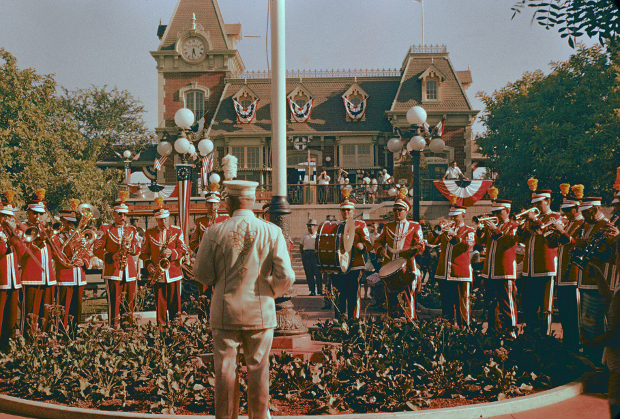 Disneyland band performing in the Town Square