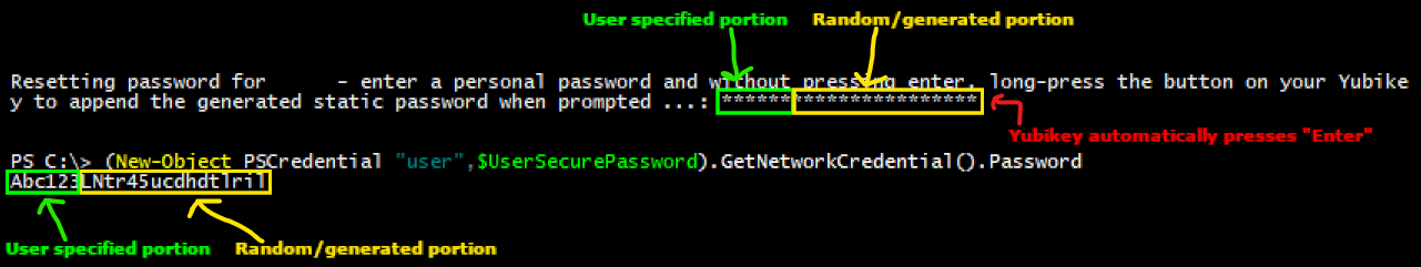 Example of combining a “known” personal password with a YubiKey randomly generated, static password (something you “have”) to improve static password security